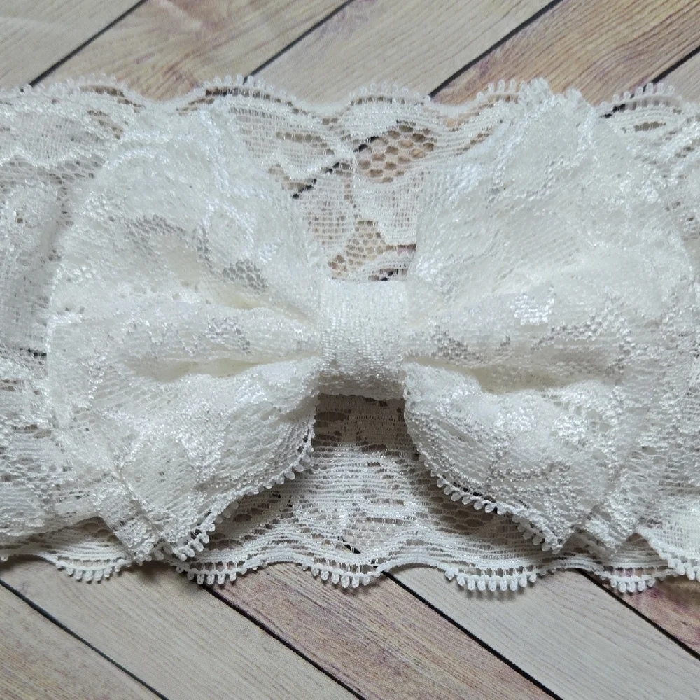 Lace Bowknot Navy Blue White Baby Girl Headbands Elastic Bow Headwrap Hairbands